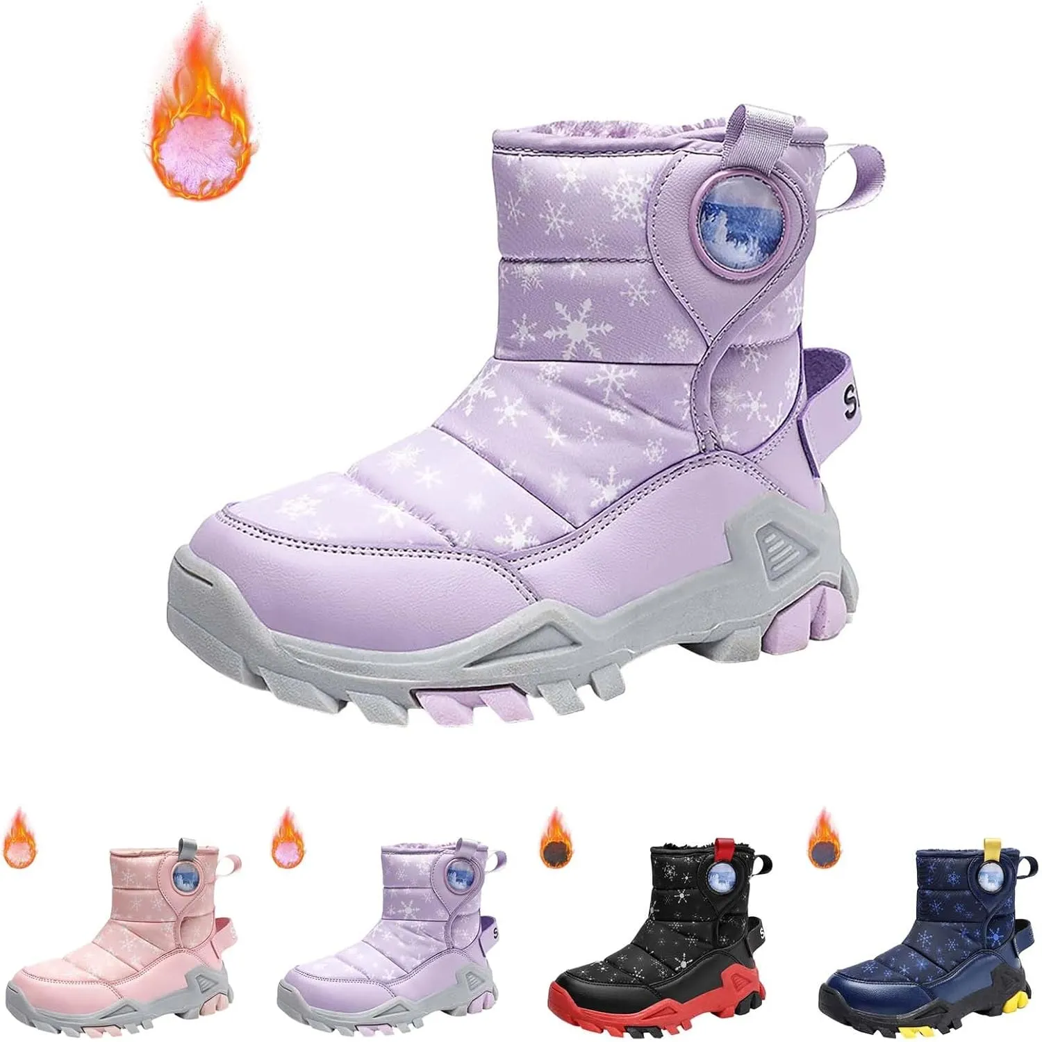 Boys Girls Winter Thick Plush Boots Outdoor Warm High Top Snow Boots Artificial Short Plush Snow Boots Black