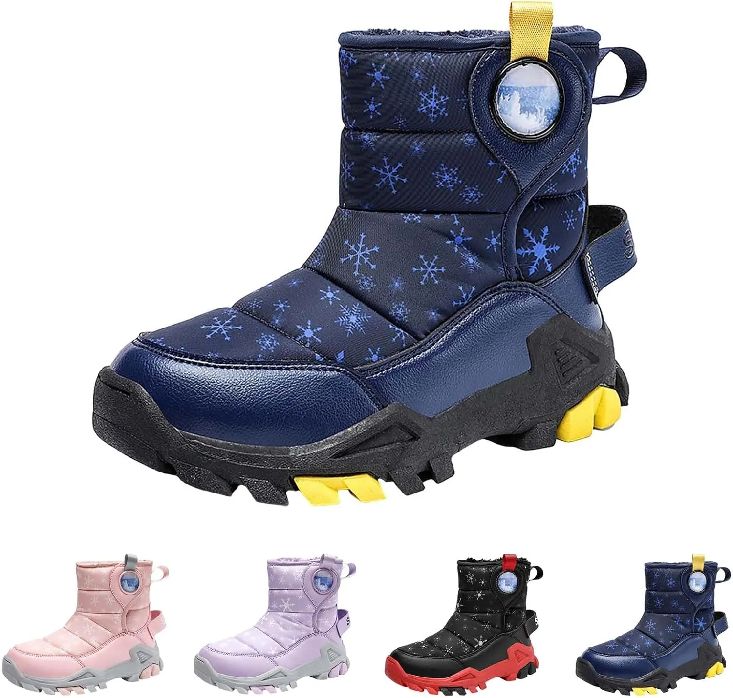 Boys Girls Winter Thick Plush Boots Outdoor Warm High Top Snow Boots Artificial Short Plush Snow Boots Black