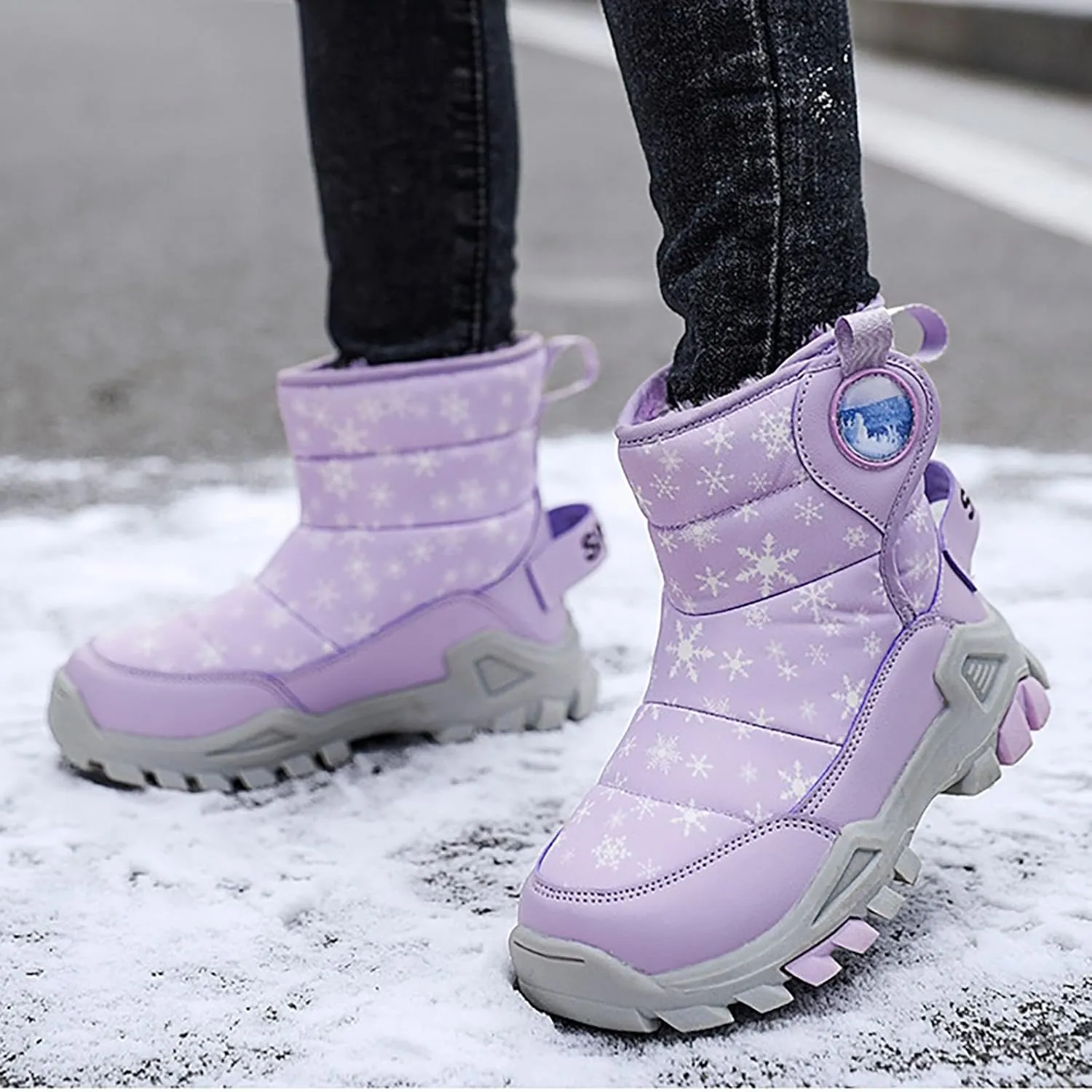 Boys Girls Winter Thick Plush Boots Outdoor Warm High Top Snow Boots Artificial Short Plush Snow Boots Black
