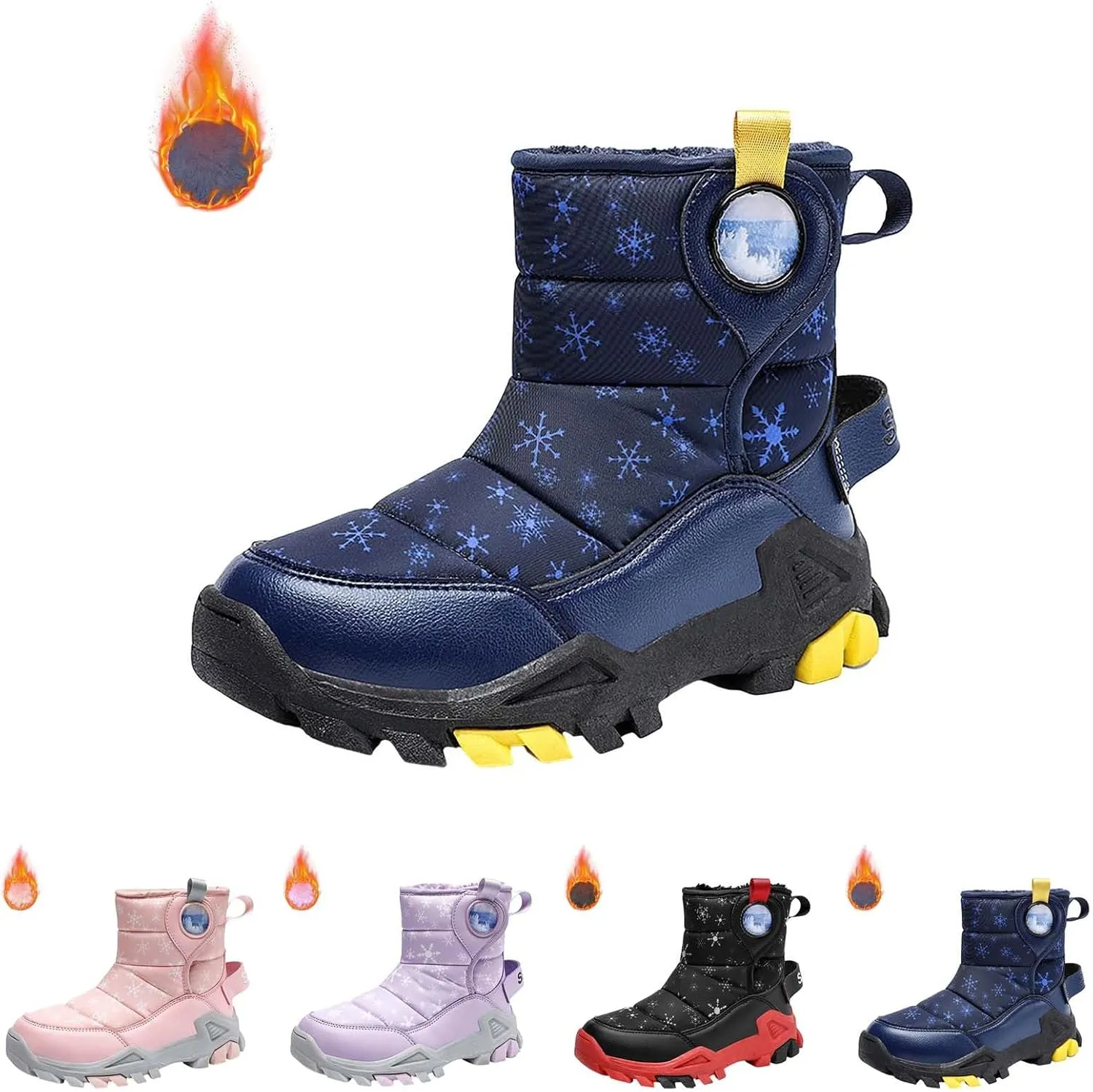 Boys Girls Winter Thick Plush Boots Outdoor Warm High Top Snow Boots Artificial Short Plush Snow Boots Black
