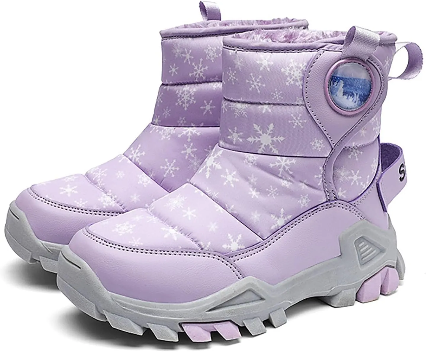 Boys Girls Winter Thick Plush Boots Outdoor Warm High Top Snow Boots Artificial Short Plush Snow Boots Black