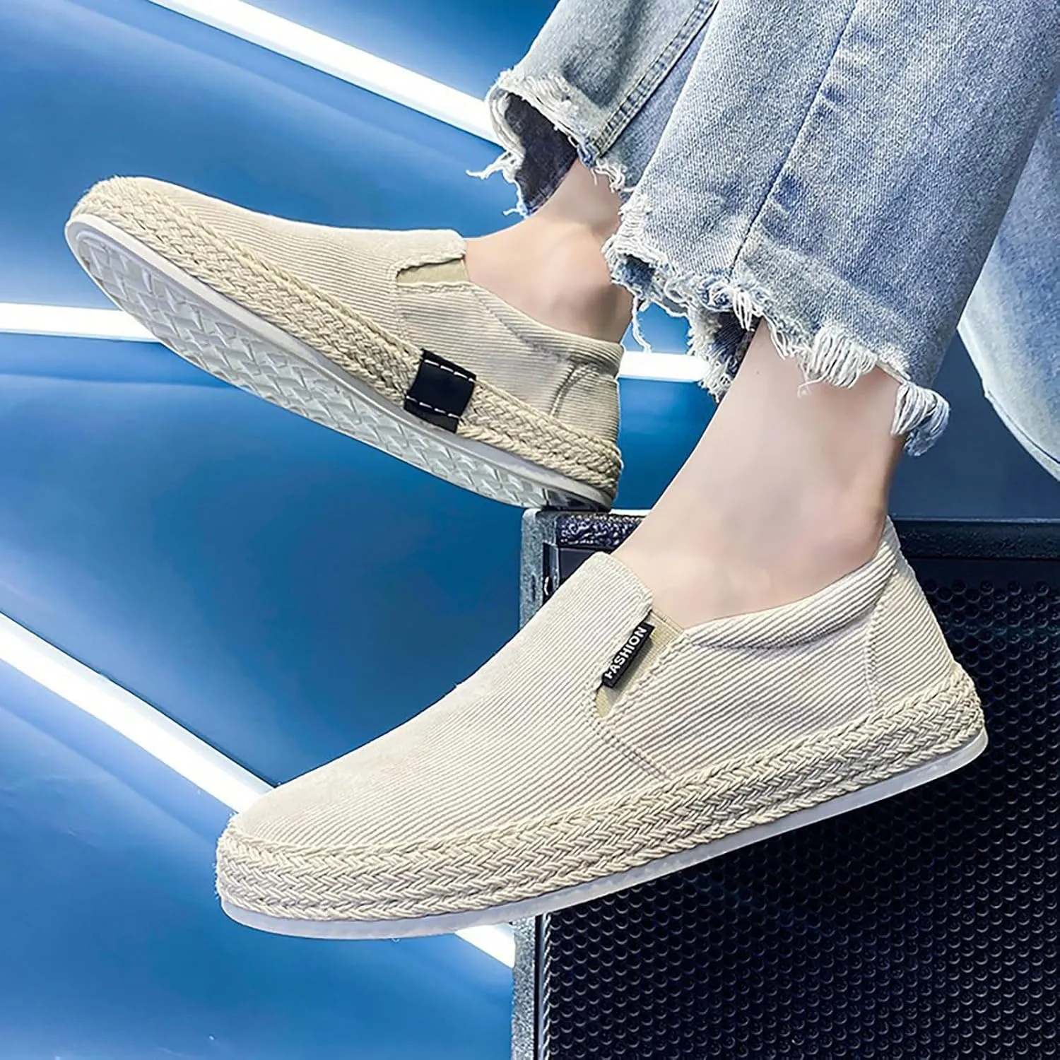 Canvas Men's Shoes Summer Thin Breathable Casual Flat Shoes No Laces Linen Casual Slip on Leather Men