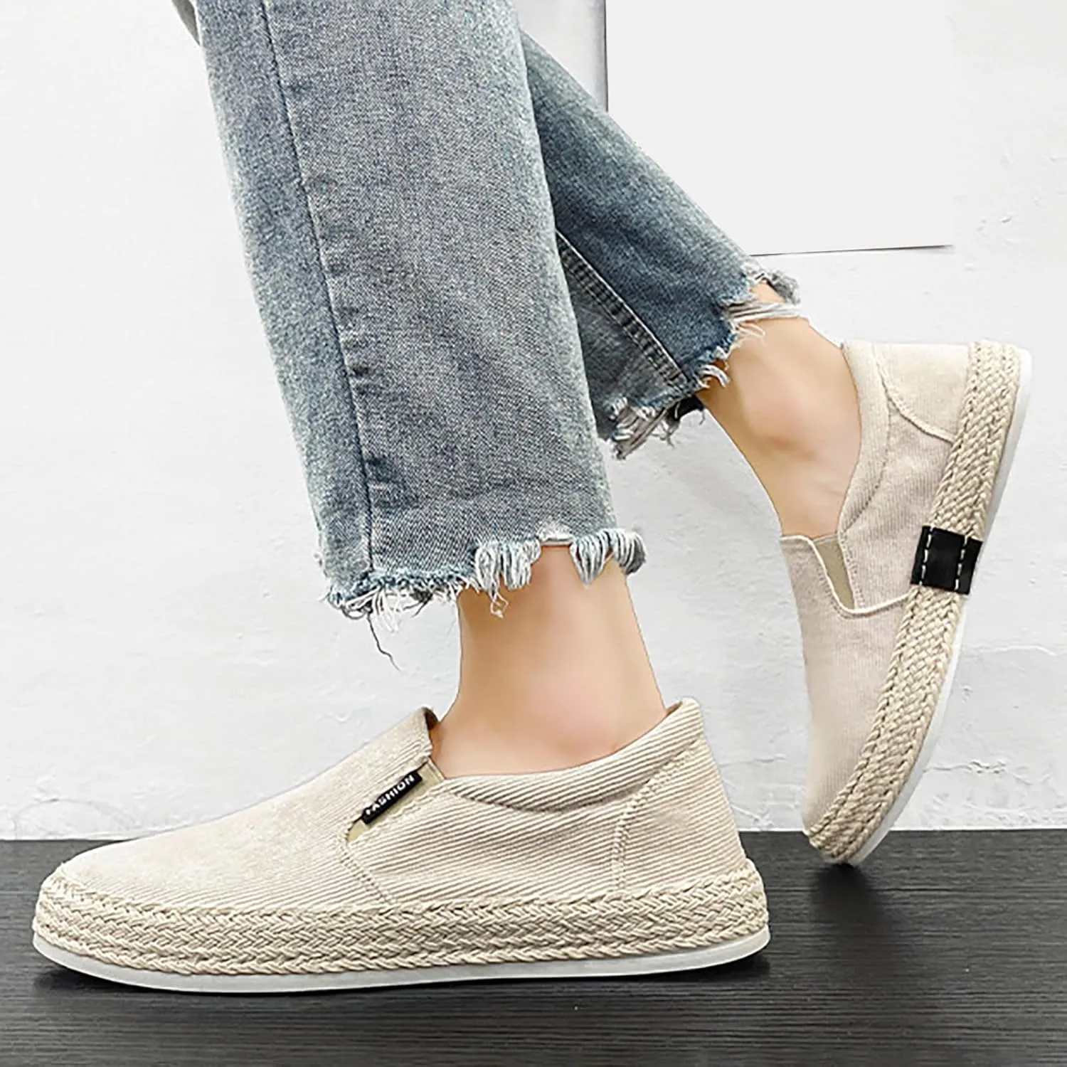 Canvas Men's Shoes Summer Thin Breathable Casual Flat Shoes No Laces Linen Casual Slip on Leather Men