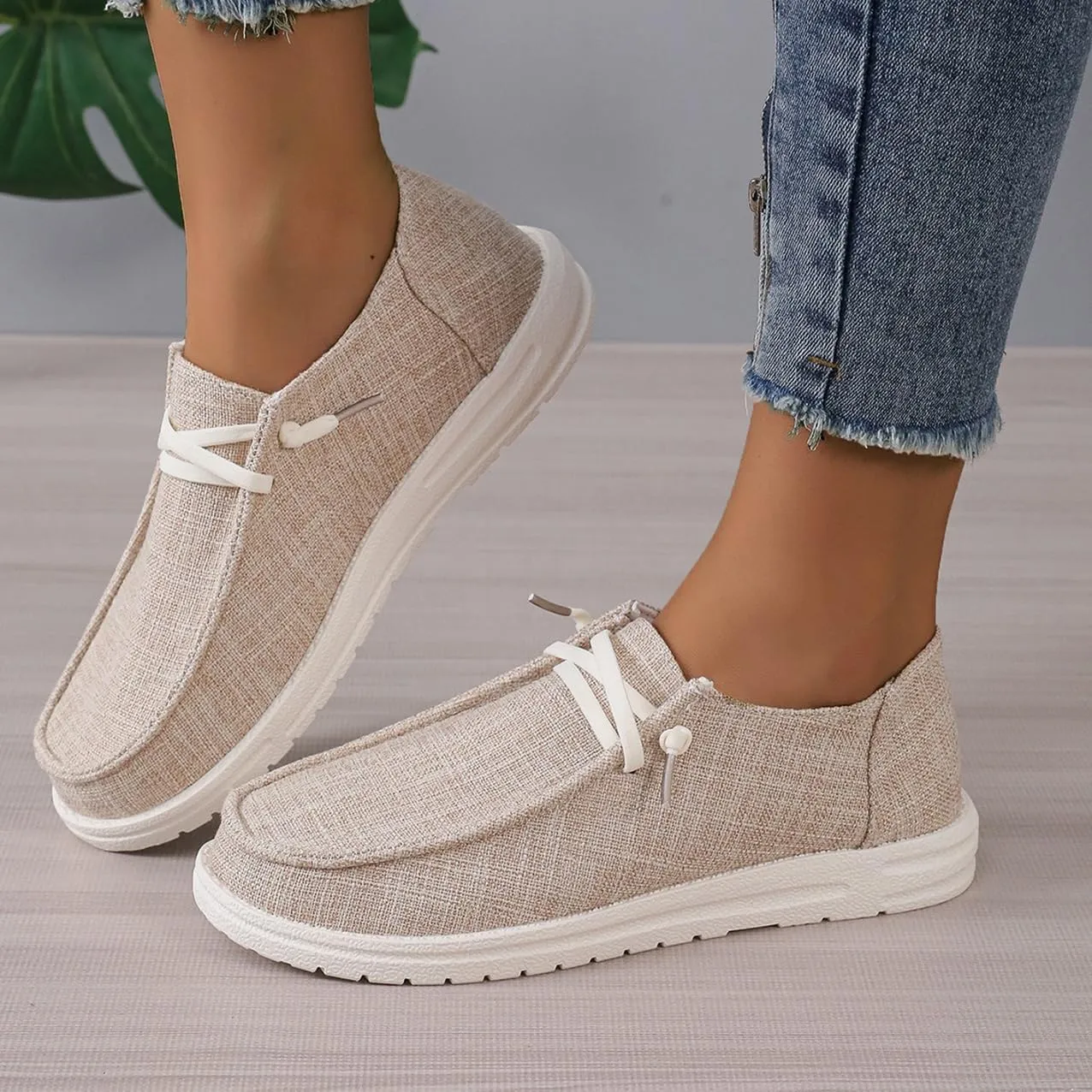 Canvas Sneakers for Women Slip-Ons Flats Ladies Loafers Men Comfort Lace Up Loafers Shoes Foam Flat Shoes Lace-Up Slip On Women Comfortable Print Sneakers
