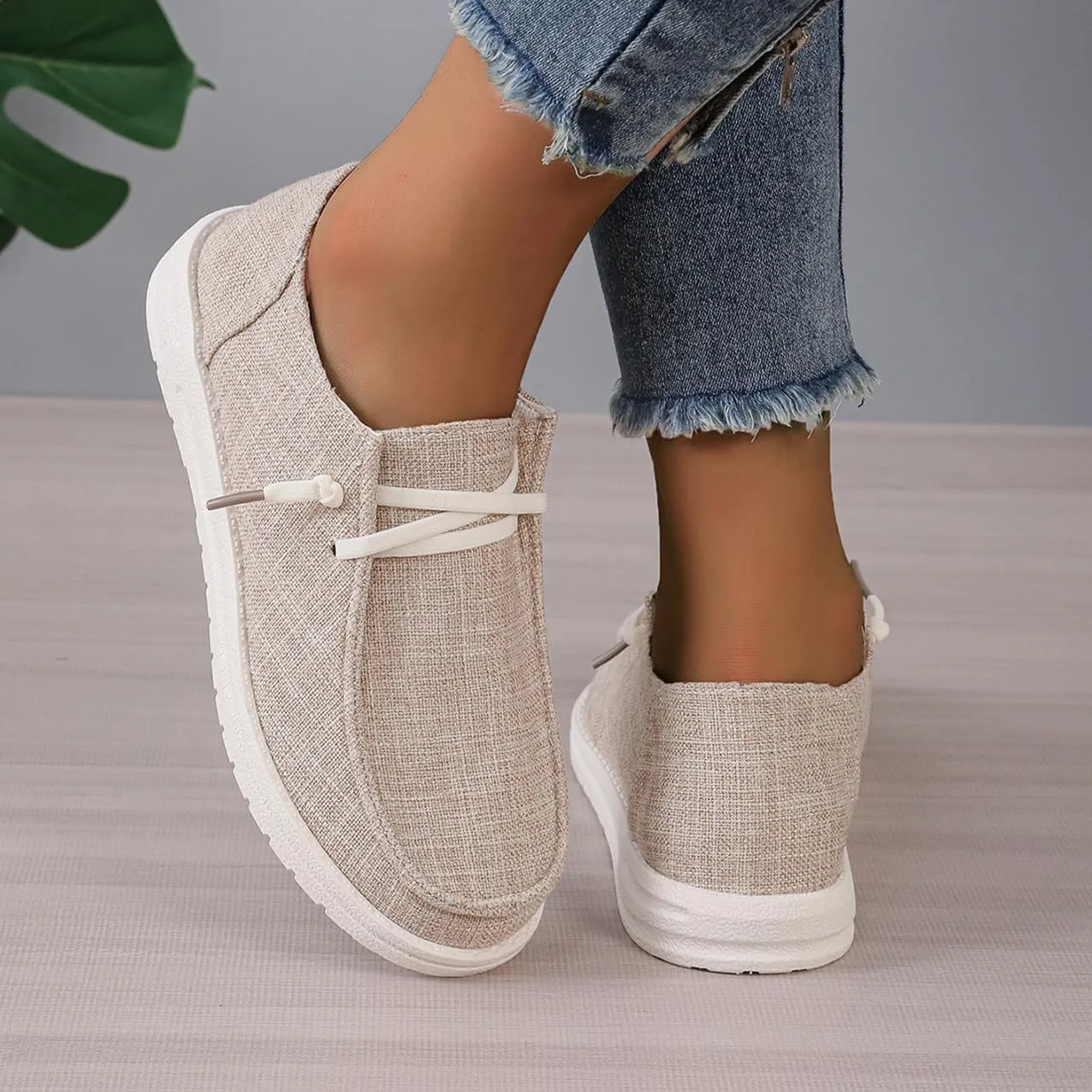 Canvas Sneakers for Women Slip-Ons Flats Ladies Loafers Men Comfort Lace Up Loafers Shoes Foam Flat Shoes Lace-Up Slip On Women Comfortable Print Sneakers