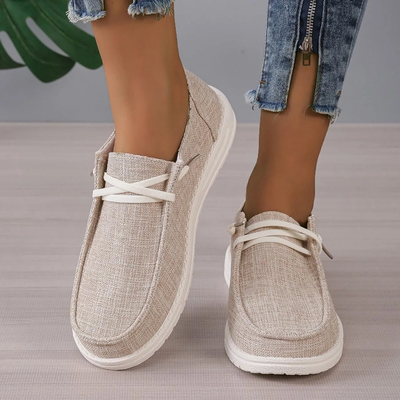 Canvas Sneakers for Women Slip-Ons Flats Ladies Loafers Men Comfort Lace Up Loafers Shoes Foam Flat Shoes Lace-Up Slip On Women Comfortable Print Sneakers