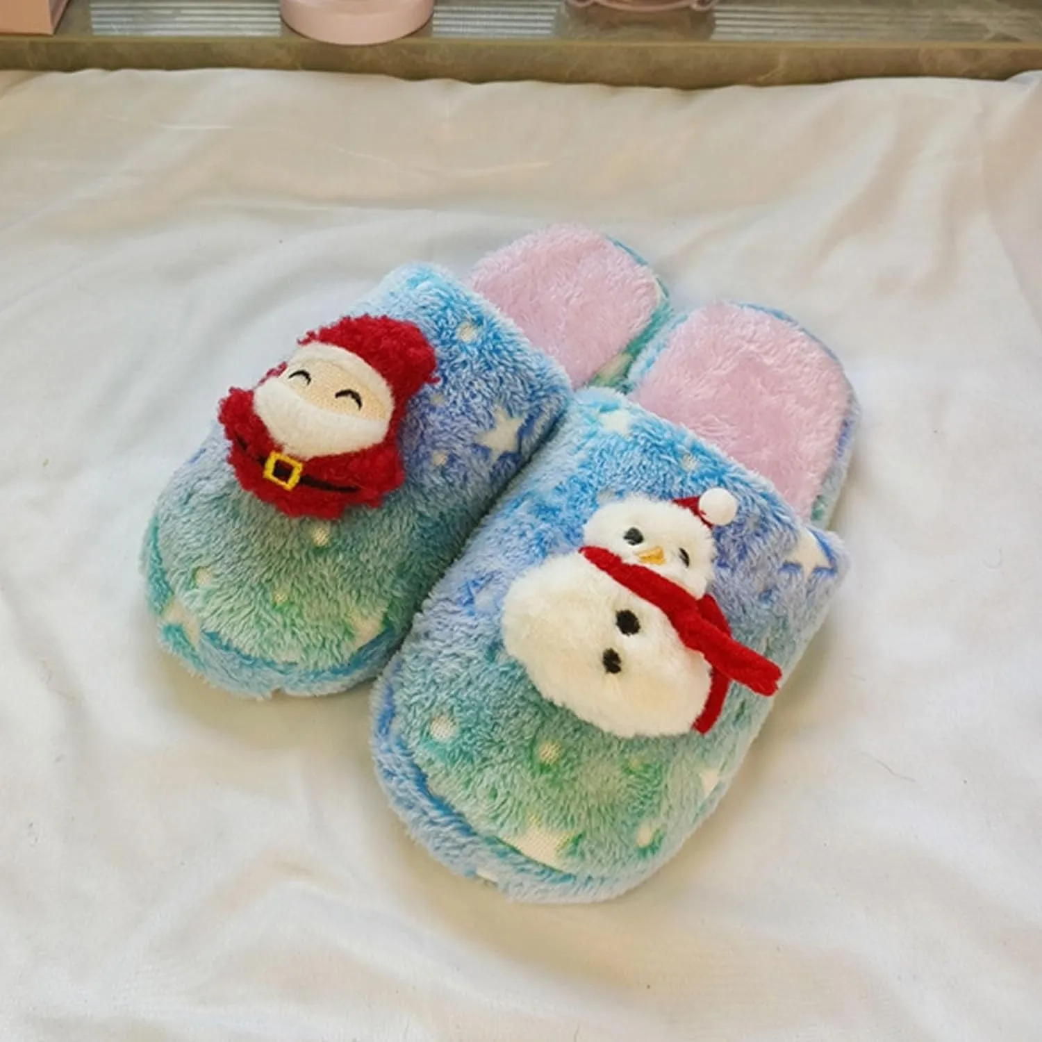 Christmas Slippers Women's Fuzzy Slip-on Slippers Slipper Women Fuzzy Outdoor Indoor Bedroom Slipper Boots Women Cozy Fluffy Fall Winter Home Slippers
