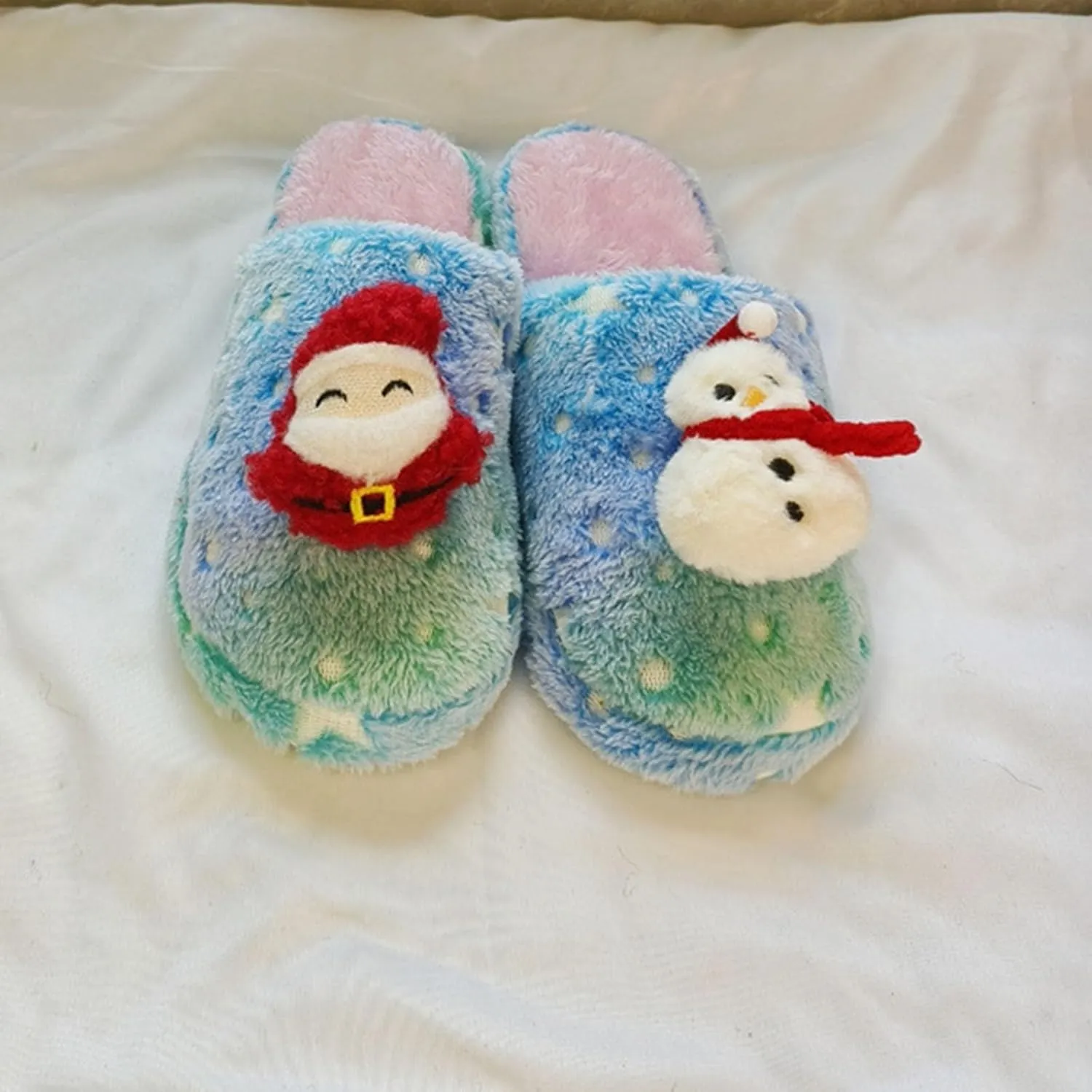 Christmas Slippers Women's Fuzzy Slip-on Slippers Slipper Women Fuzzy Outdoor Indoor Bedroom Slipper Boots Women Cozy Fluffy Fall Winter Home Slippers