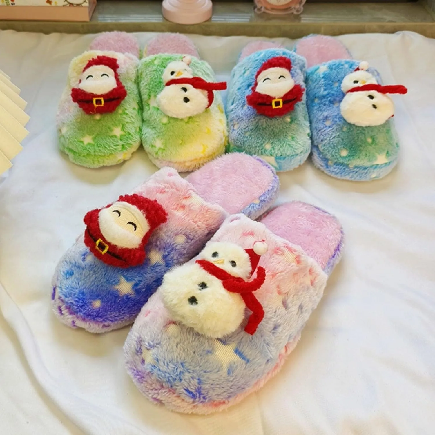 Christmas Slippers Women's Fuzzy Slip-on Slippers Slipper Women Fuzzy Outdoor Indoor Bedroom Slipper Boots Women Cozy Fluffy Fall Winter Home Slippers