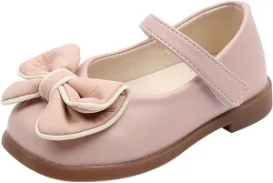 Girls Dress Shoes with Bow Toddler Flower Girls Shoes Mary Jane Flats for Party School Wedding Toddler Princess Shoes