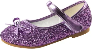 Girls Glittery Bowknot Dress Shoes Princess Low Heel Mary Jane Shoes for Toddler Little Girl Wedding Footwear
