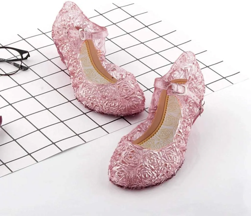 Girls Jelly Sandals Princess Cosplay Dress Up Mary Jane 𝐅lats Heels Dance Party Single Shoes for Kids Toddler