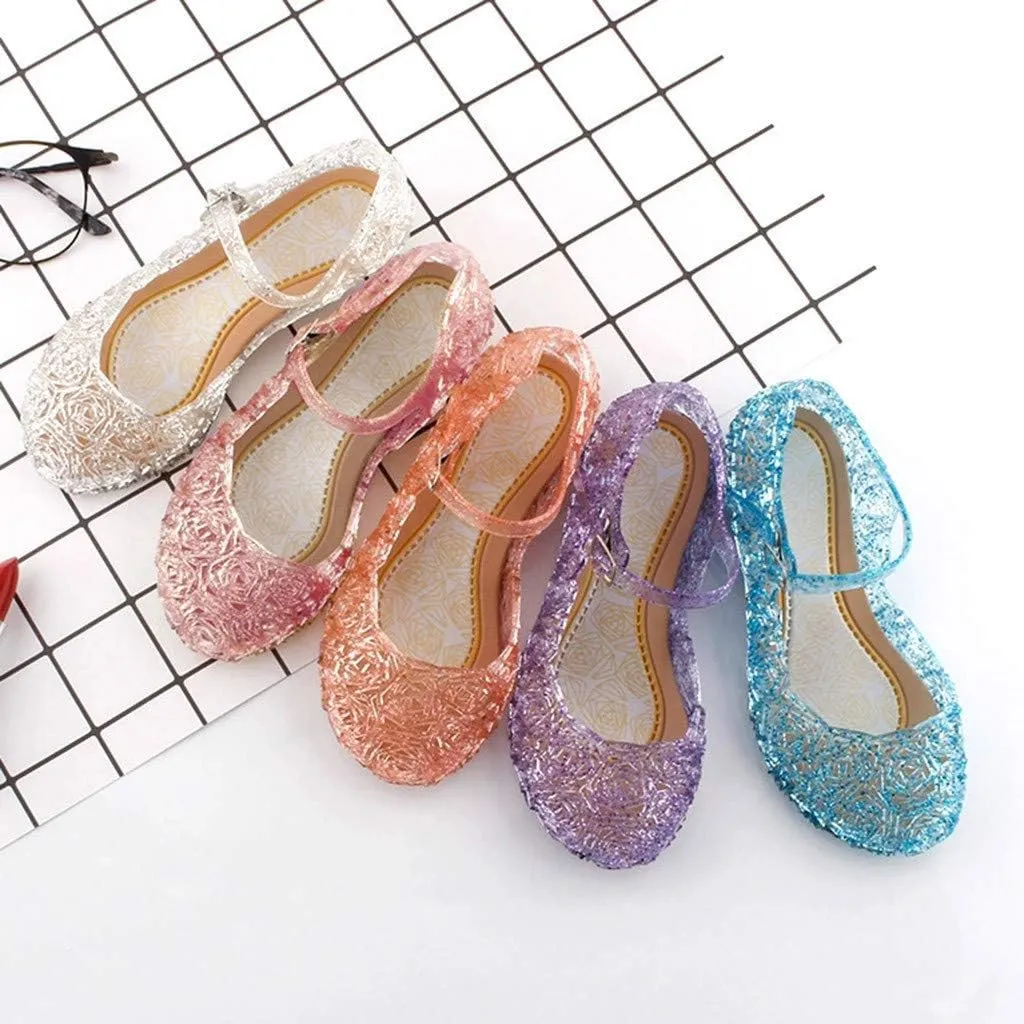Girls Jelly Sandals Princess Cosplay Dress Up Mary Jane 𝐅lats Heels Dance Party Single Shoes for Kids Toddler