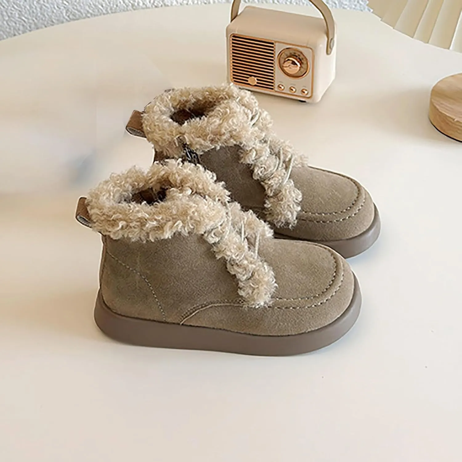 Infant Unisex Warm Plush Lined Soft Boots Baby Winter Ankle Non-Slip Rubber Texture Sole Toddler Winter Snow Shoes