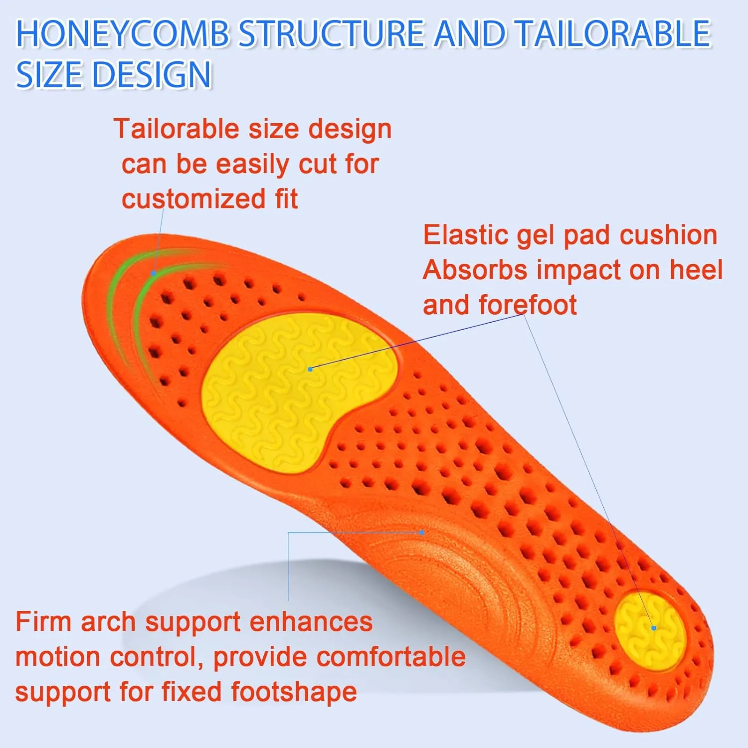 Insoles for Men and Women- Support Shock Absorption Cushioning Sports Comfort Inserts, Breathable Shoe Inner Soles for Running Walking,Hiking,Working