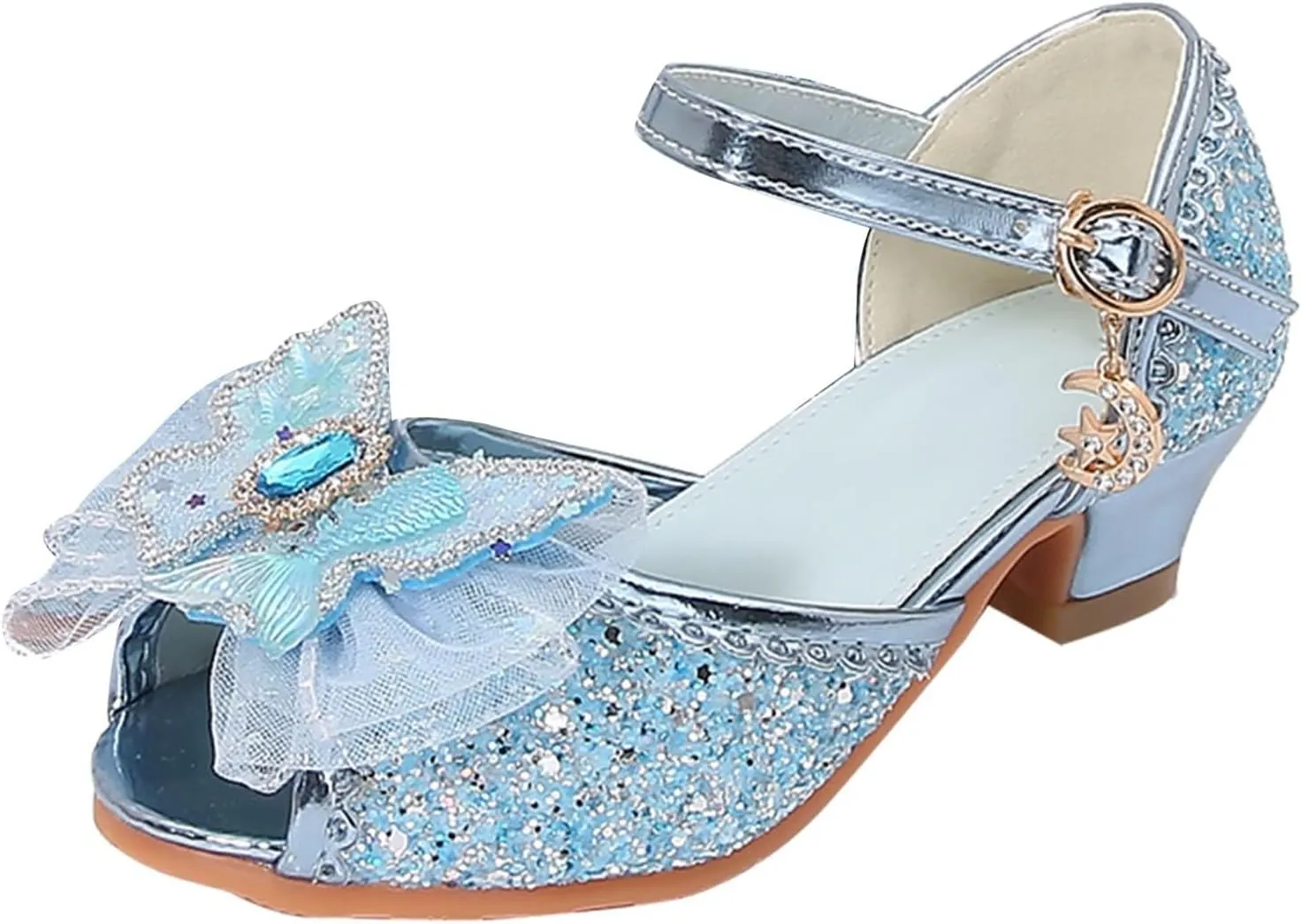 IWIHMIV Little Girls Princess Shoes Glittler Bow Dress Shoes for Gilrs Low Heels for Parties and Holiday Celebrations