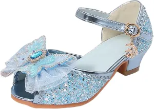 IWIHMIV Little Girls Princess Shoes Glittler Bow Dress Shoes for Gilrs Low Heels for Parties and Holiday Celebrations