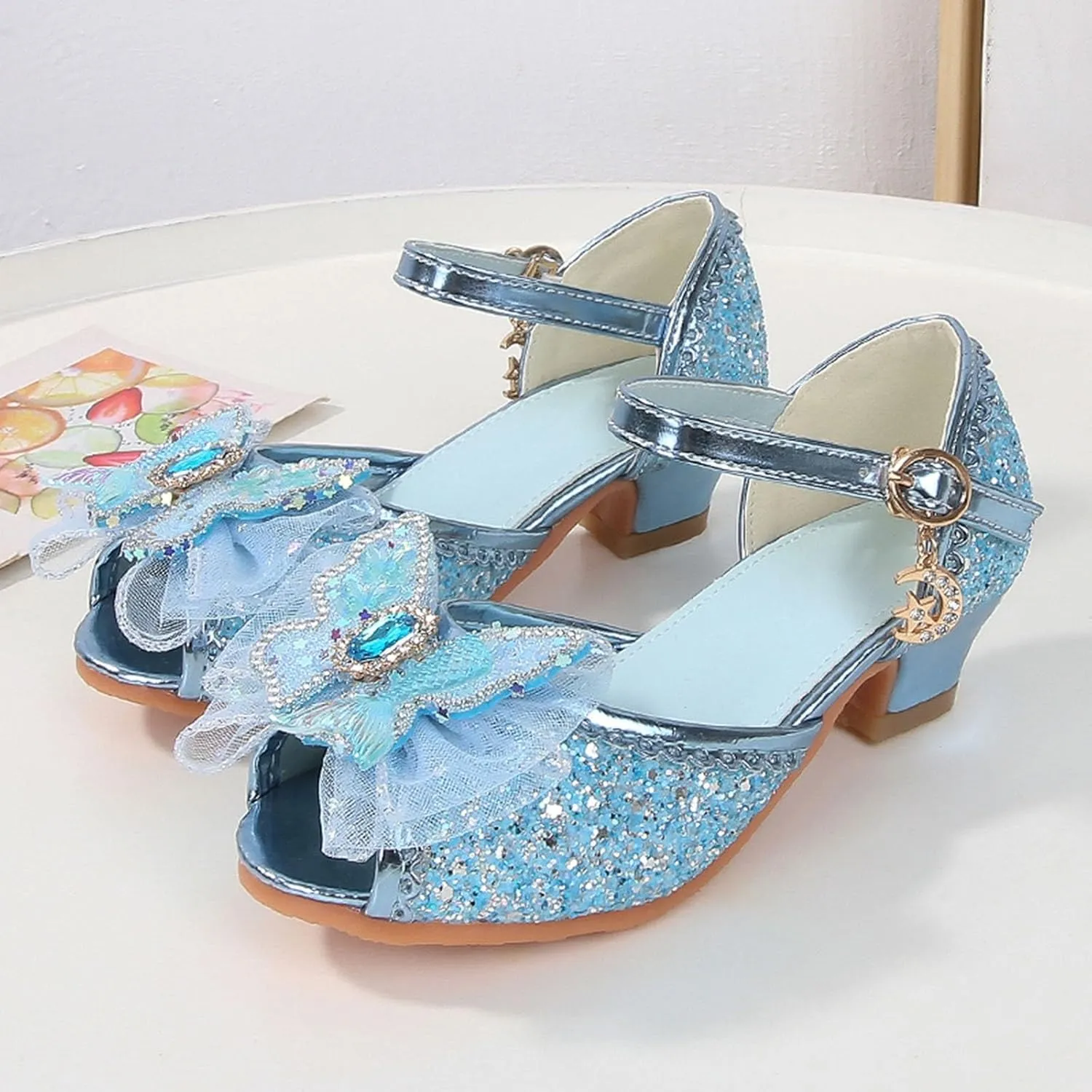 IWIHMIV Little Girls Princess Shoes Glittler Bow Dress Shoes for Gilrs Low Heels for Parties and Holiday Celebrations