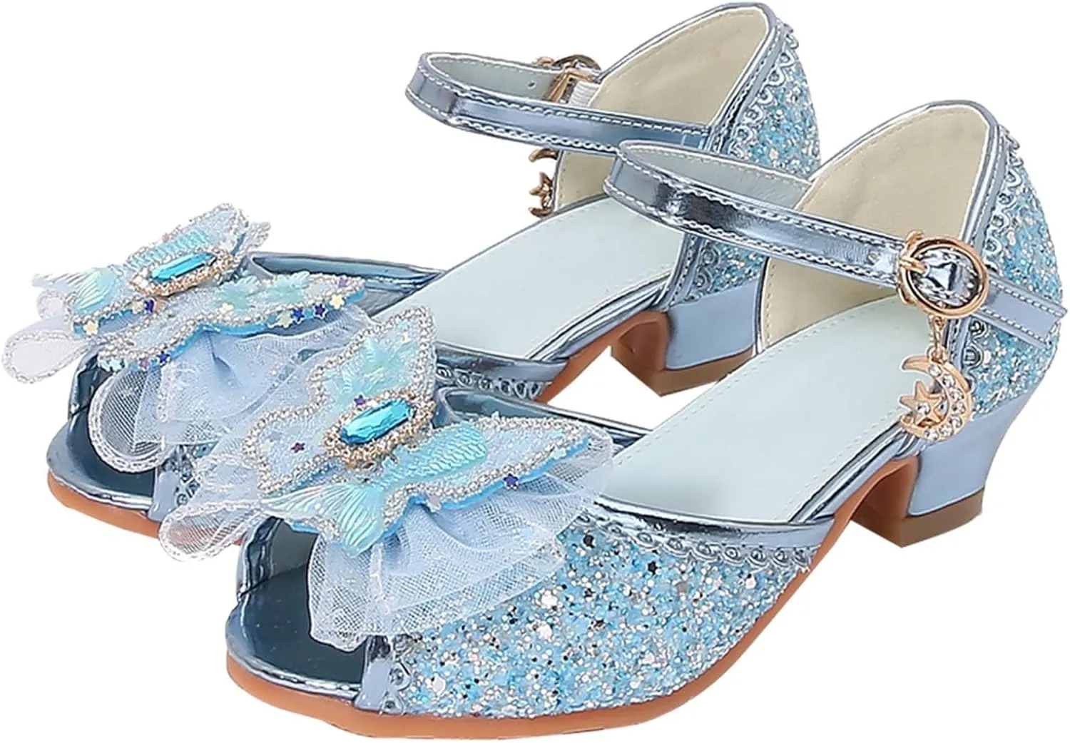 IWIHMIV Little Girls Princess Shoes Glittler Bow Dress Shoes for Gilrs Low Heels for Parties and Holiday Celebrations