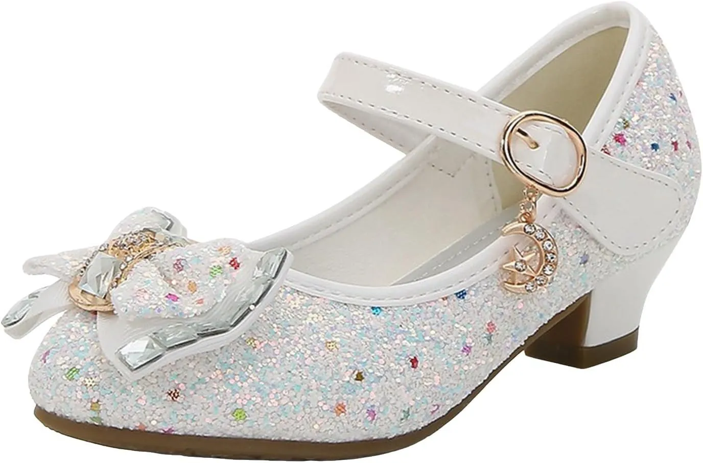 IWIHMIV Princess Dress Up Shoes for Toddler Girls Comfortable Low Heels Slip-on Bow Mary Jane Wedding Party Shoes