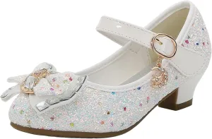 IWIHMIV Princess Dress Up Shoes for Toddler Girls Comfortable Low Heels Slip-on Bow Mary Jane Wedding Party Shoes