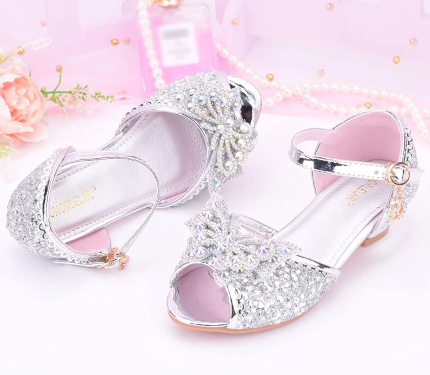 Kids Girls Glitter Butterfly Sandals Sequin 𝗥hinestone Dress Shoes Little/Big Kids Princess Fashion Shiny Shoes