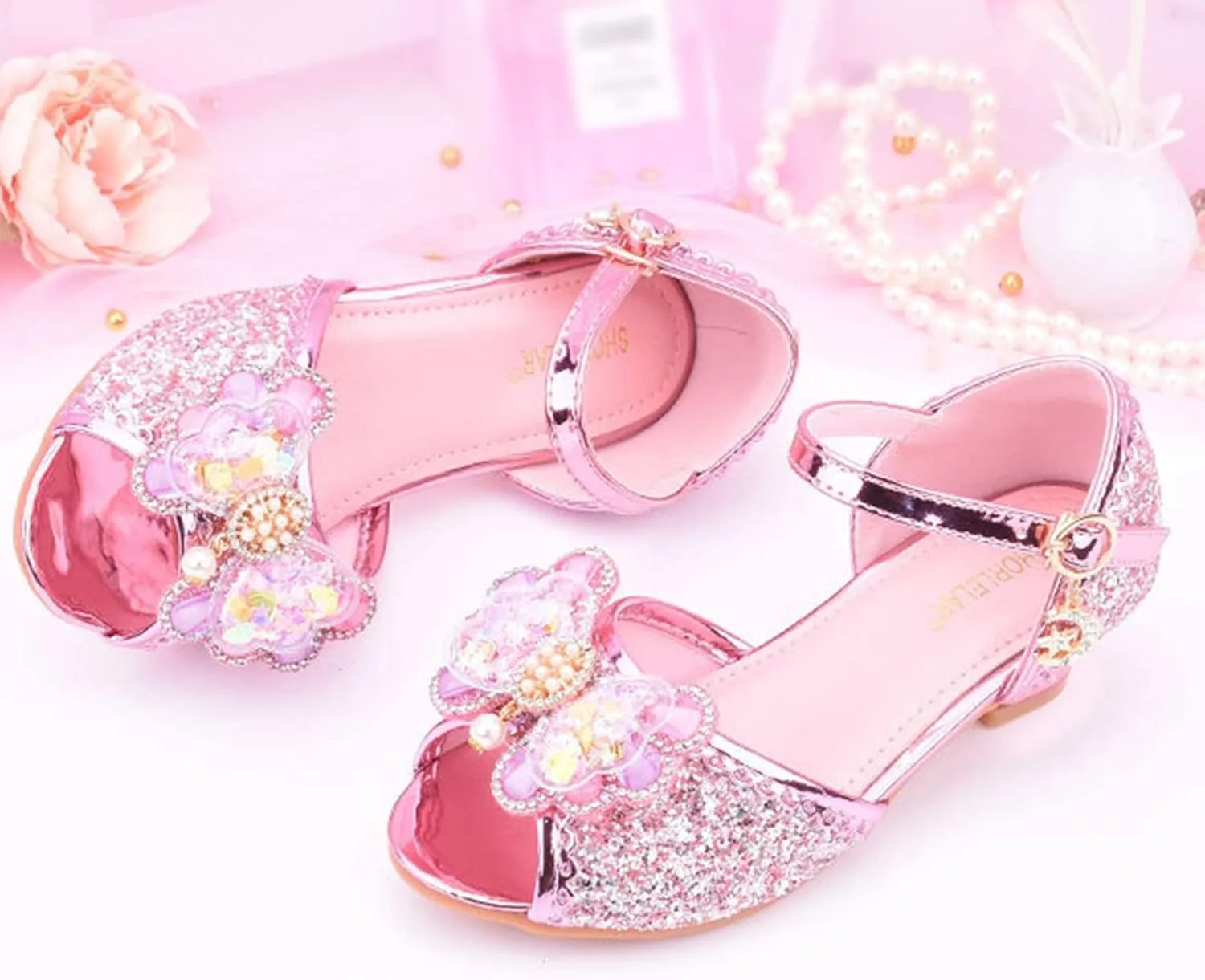 Kids Girls Glitter Butterfly Sandals Sequin 𝗥hinestone Dress Shoes Little/Big Kids Princess Fashion Shiny Shoes