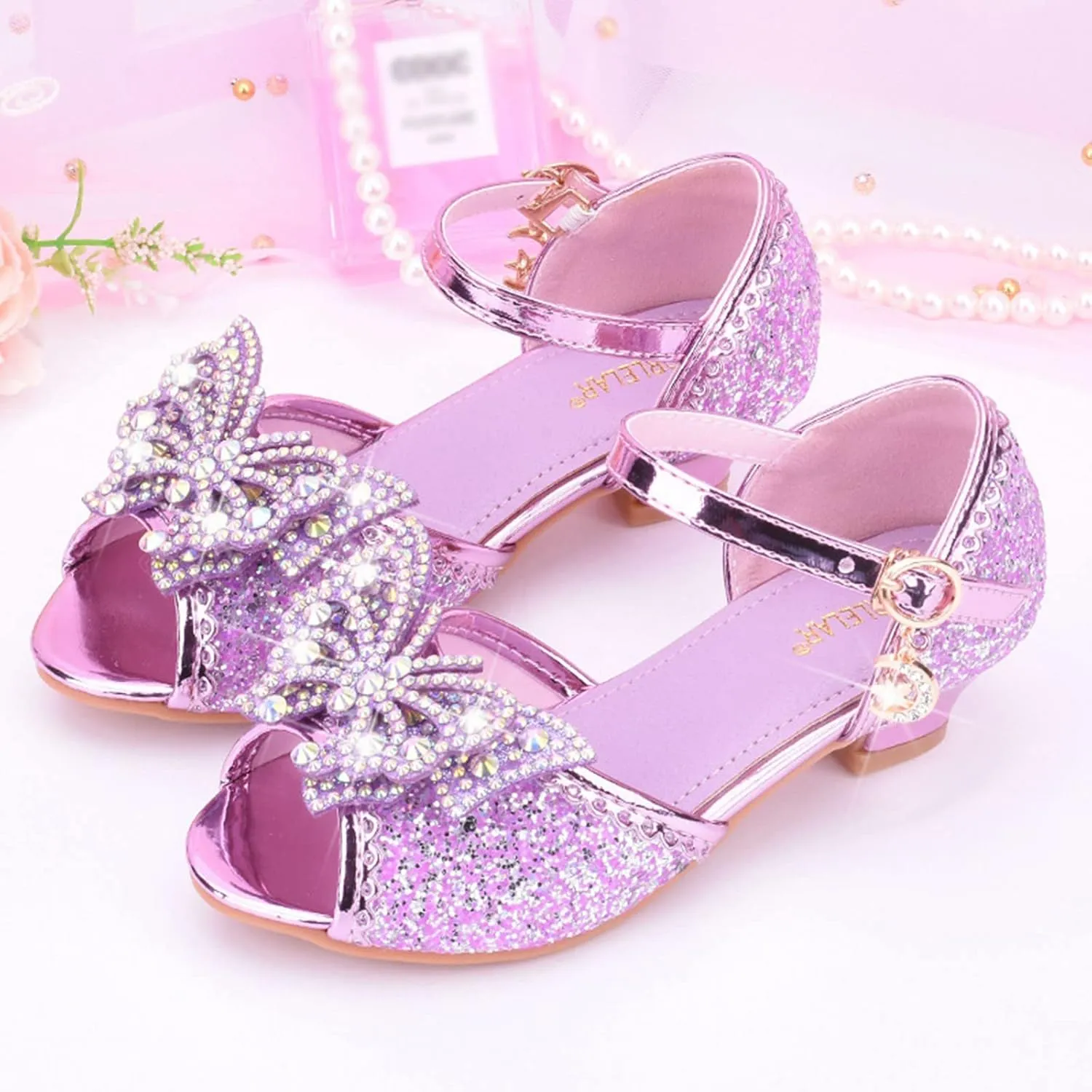 Kids Girls Glitter Butterfly Sandals Sequin 𝗥hinestone Dress Shoes Little/Big Kids Princess Fashion Shiny Shoes