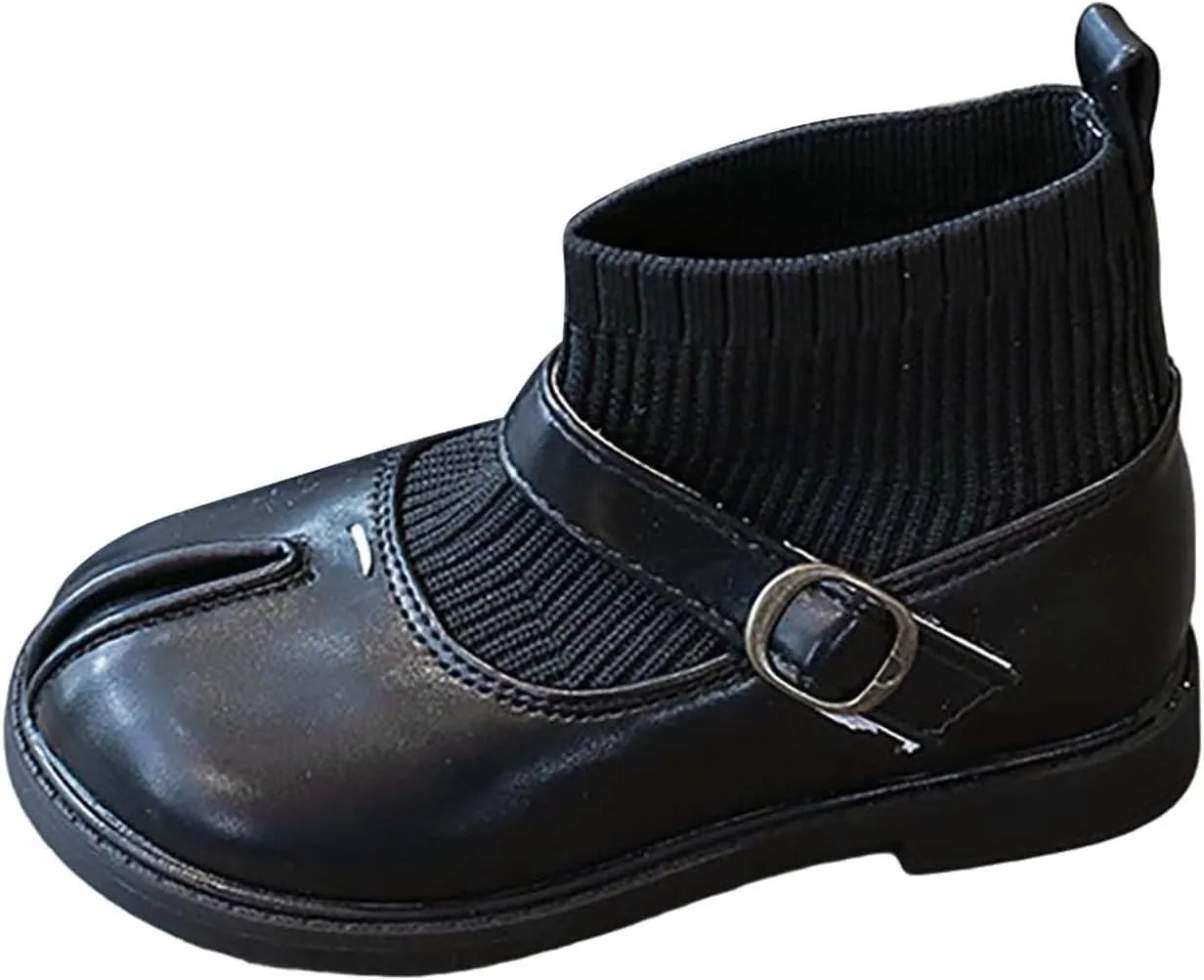 Kids Toddler Girls Mary Jane Buckle Ankle Boots Fashion Sweet Socks Shoes Chunky Leather Platform Boots for Girls Size 5