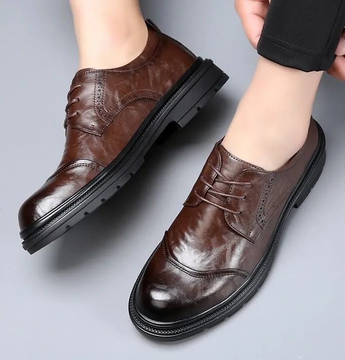 Men's Leather Casual Dress Shoes Mens Casual Business Oxford Shoes Men Lace Up Formal Derby Shoes(Brown,8)