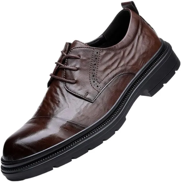Men's Leather Casual Dress Shoes Mens Casual Business Oxford Shoes Men Lace Up Formal Derby Shoes(Brown,8)