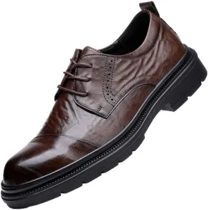 Men's Leather Casual Dress Shoes Mens Casual Business Oxford Shoes Men Lace Up Formal Derby Shoes(Brown,8)
