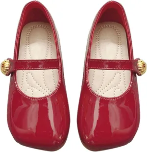 Toddler Girl Anti-Slip Dress Shoes Kids Mary Jane Softy Flats with Hook and Loop Straps for School Weddings Party