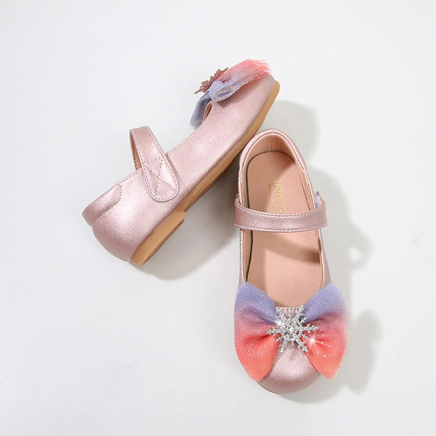 Toddler Girls Mary Jane Shoes Bow Snowflake Wedding Party Dress Flats Low Heels Ballet Dance Shoes