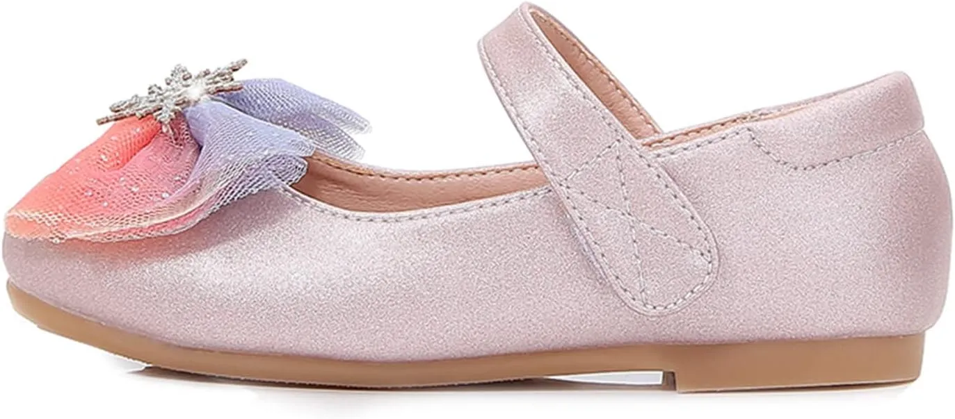 Toddler Girls Mary Jane Shoes Bow Snowflake Wedding Party Dress Flats Low Heels Ballet Dance Shoes