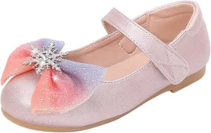 Toddler Girls Mary Jane Shoes Bow Snowflake Wedding Party Dress Flats Low Heels Ballet Dance Shoes