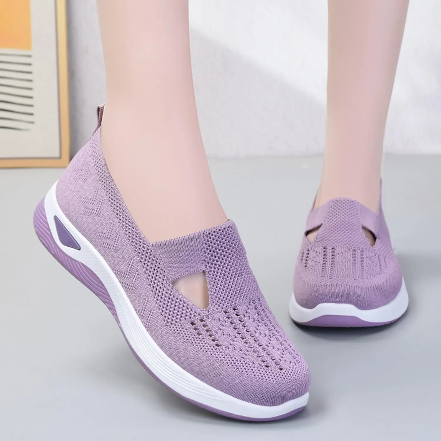 Women Comfortable Slip On Shoes Lightweight Walking Sneakers Canvas Casual Flats Non Slip Elastic Loafers