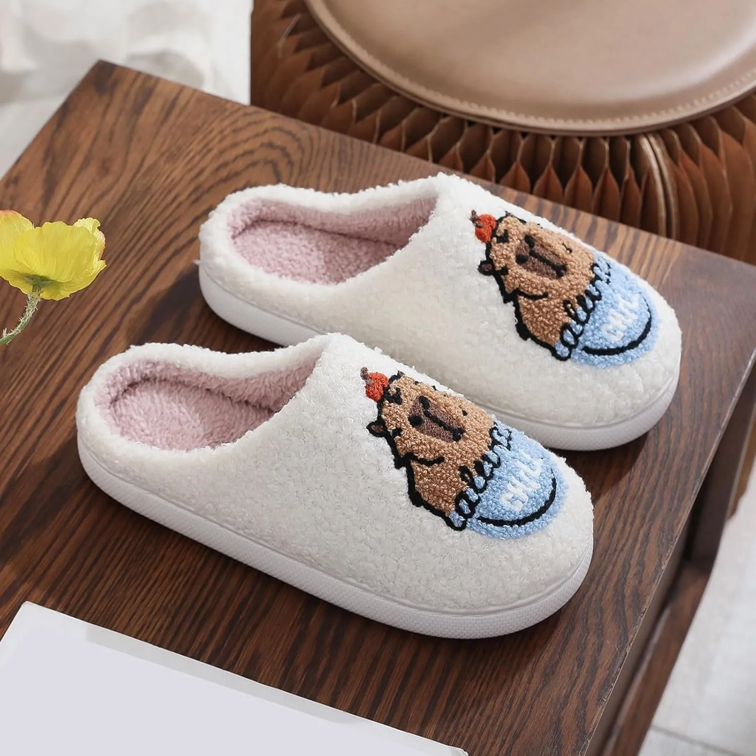 Womens Slippers Cozy Soft Warm Home Slippers 2024 Cute Rainbow House Shoes Indoor Fuzzy Bedroom Slippers