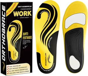 Work Boot Insoles for Standing All Day, Medium and High Arch Support Orthotic Shoe Inserts Relief Plantar Fasciitis, Heel Pain, Flat Feet, Men Women Anti Fatigue Work Insoles for Gel Pad-XS